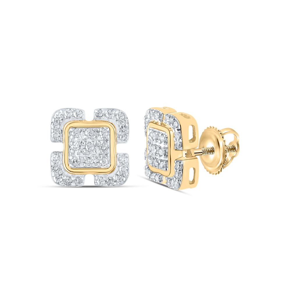 10kt Yellow Gold Womens Round Diamond Square Earrings 1/6 Cttw