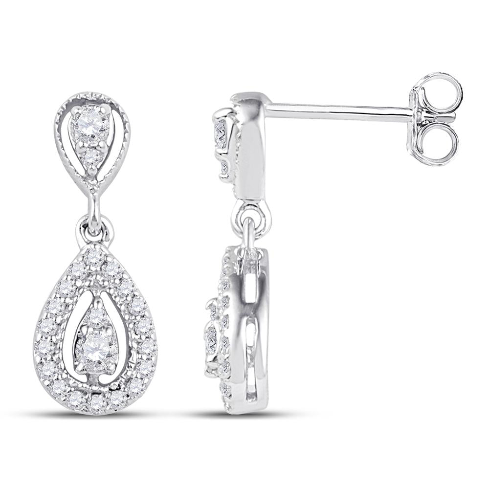 10kt White Gold Womens Round Diamond Teardrop Dangle Earrings 1/3 Cttw