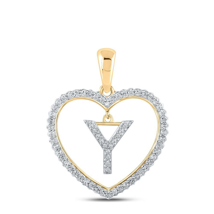 10kt Yellow Gold Womens Round Diamond Heart Y Letter Pendant 1/4 Cttw