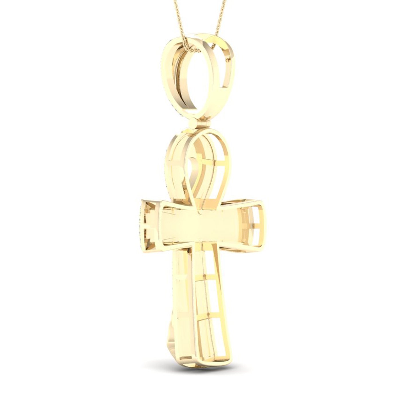 10kt Yellow Gold Mens Round Diamond Ankh Cross Charm Pendant 5/8 Cttw