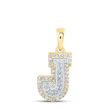 10kt Two-tone Gold Womens Round Diamond J Initial Letter Pendant 1/6 Cttw