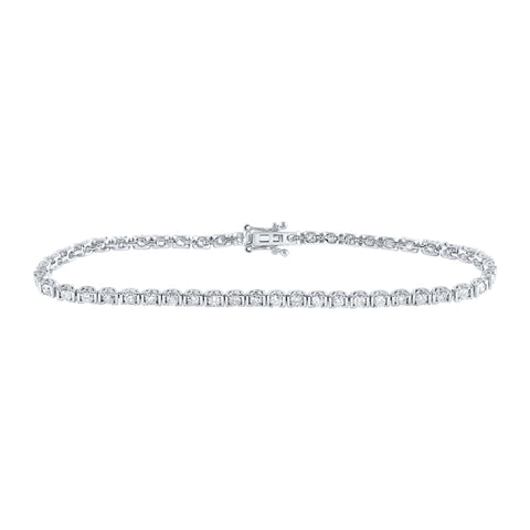 14kt White Gold Womens Round Diamond Single Row Tennis Bracelet 2 Cttw