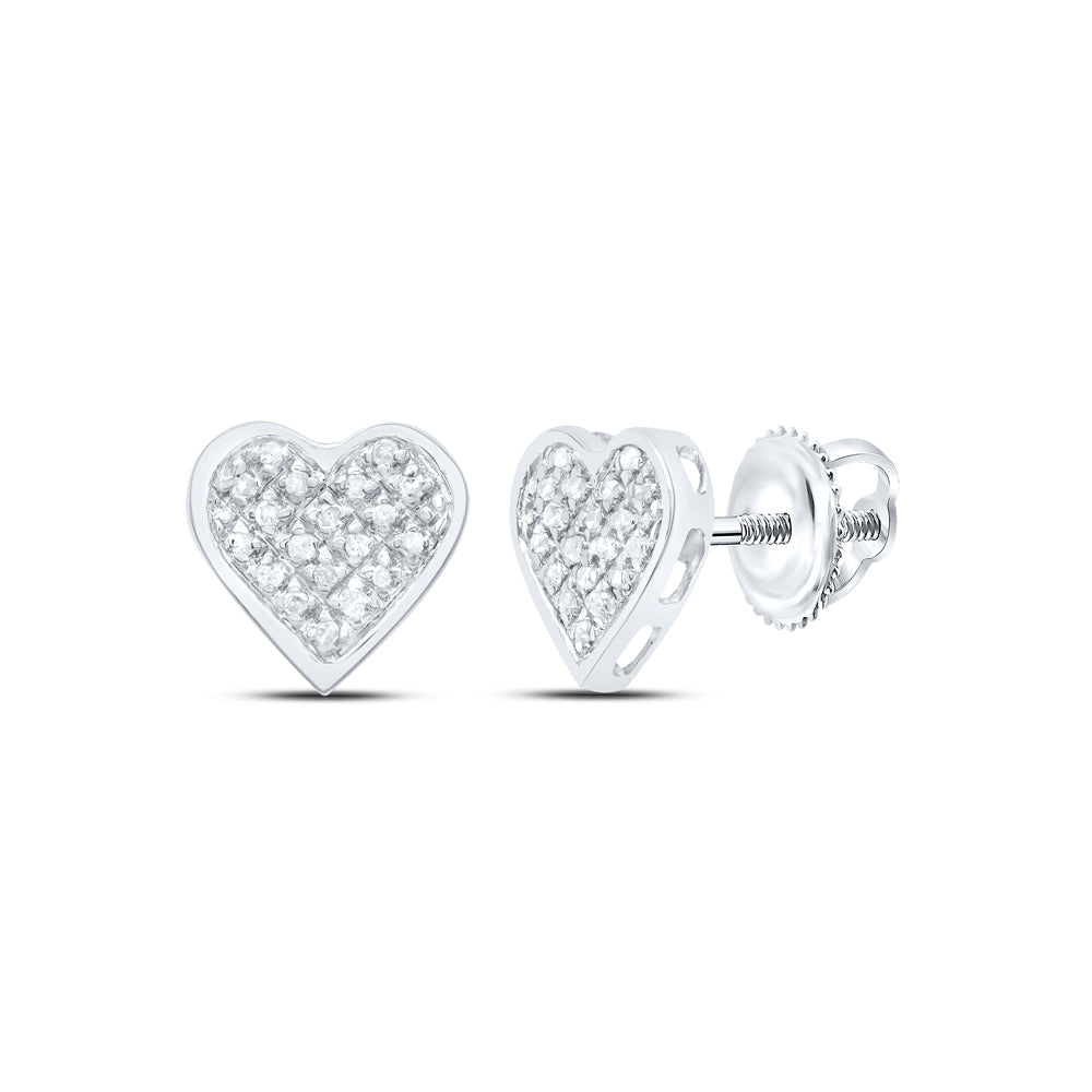 Sterling Silver Womens Round Diamond Heart Earrings 1/10 Cttw