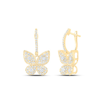10kt Yellow Gold Womens Round Diamond Butterfly Earrings 5/8 Cttw