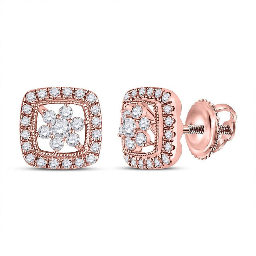 14kt Rose Gold Womens Round Diamond Floral Cluster Earrings 3/8 Cttw