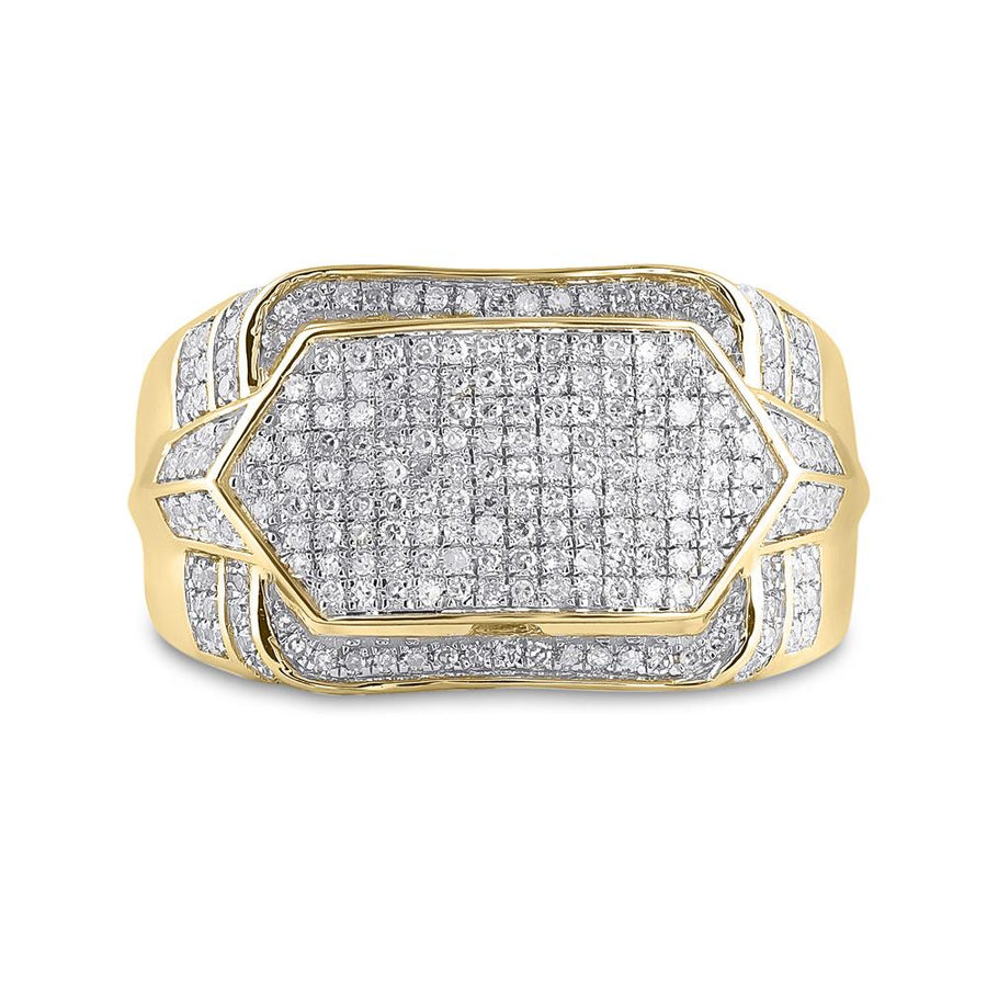 10kt Yellow Gold Mens Round Diamond Statement Fashion Ring 3/4 Cttw