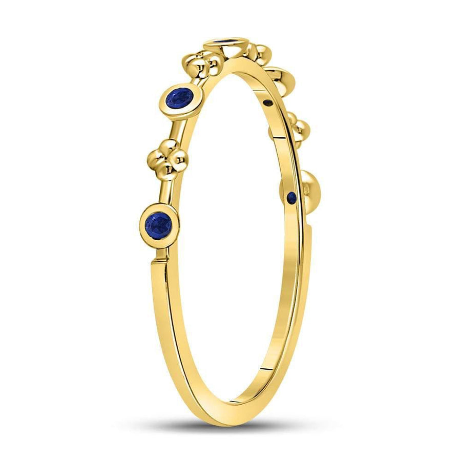 10kt Yellow Gold Womens Round Blue Sapphire Dot Flower Stackable Band Ring 1/12 Cttw