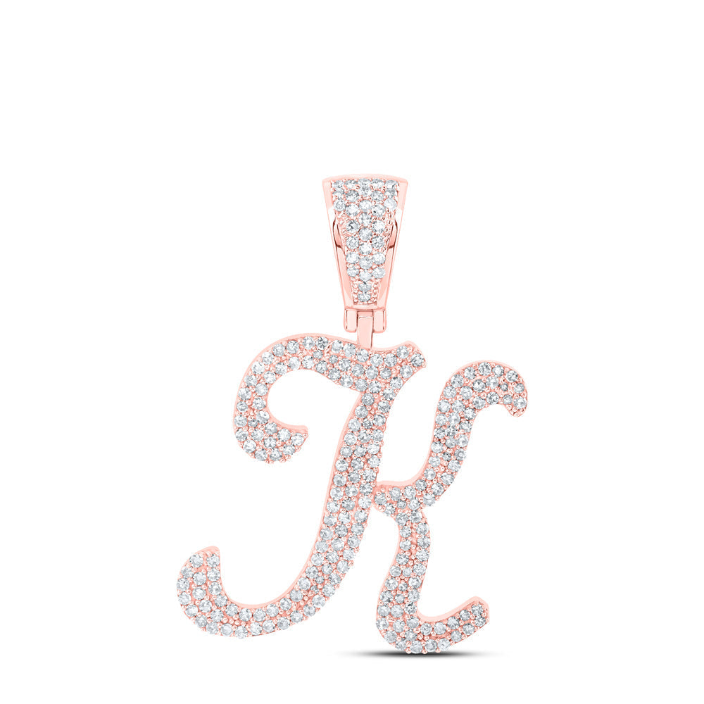 10kt Rose Gold Mens Round Diamond K Initial Letter Charm Pendant 1 Cttw