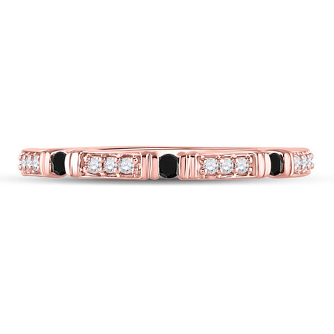 10kt Rose Gold Womens Round Black Color Enhanced Diamond Band Ring 1/10 Cttw
