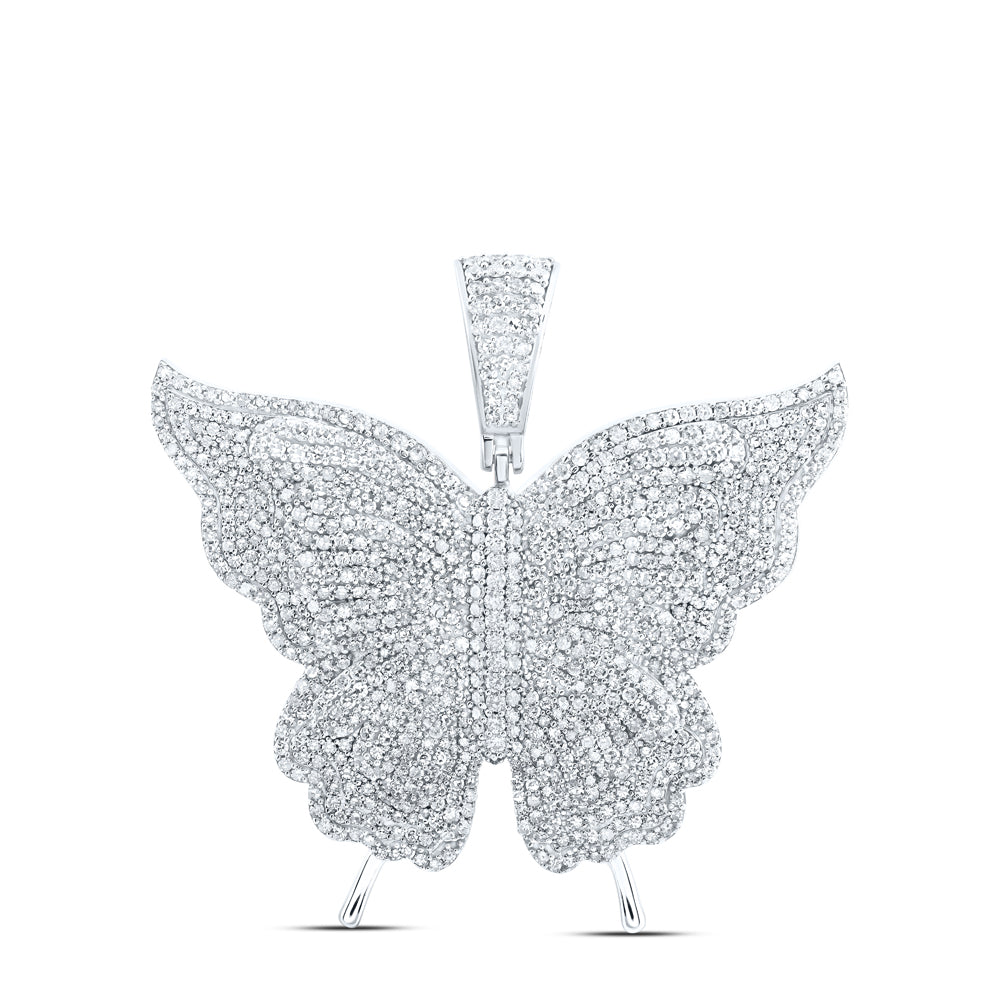 10kt White Gold Womens Round Diamond Butterfly Pendant 4-1/5 Cttw