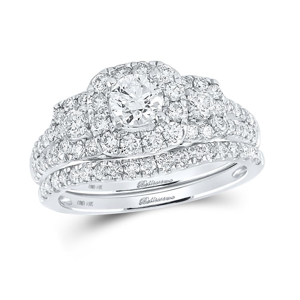 14kt White Gold Round Diamond Bridal Wedding Ring Band Set 1-1/2 Cttw