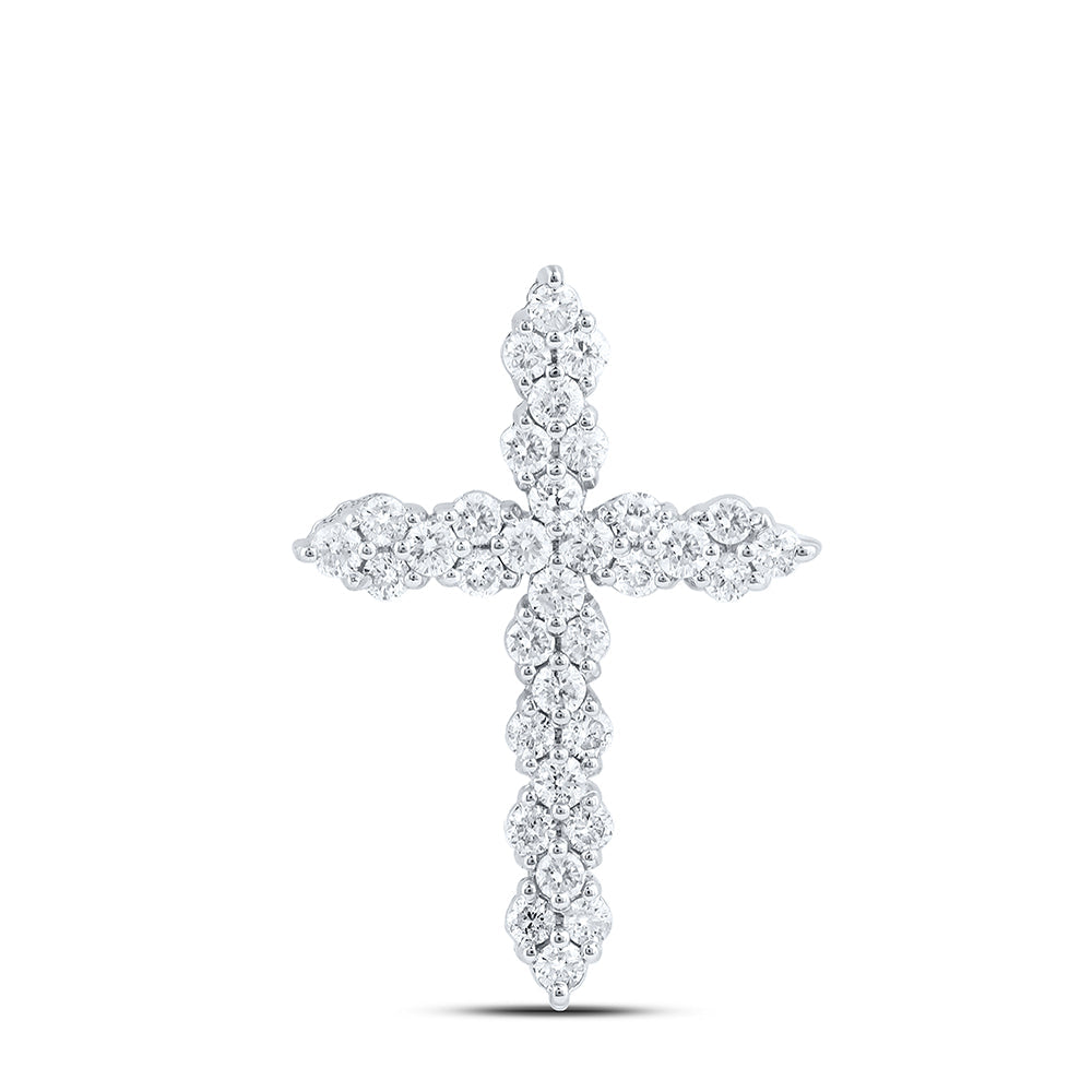 14kt White Gold Womens Round Diamond Cross Pendant 1/2 Cttw