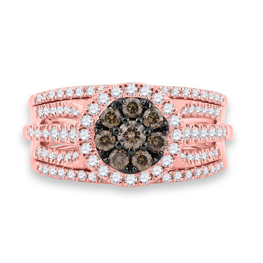 14kt Rose Gold Womens Round Brown Diamond 3-Piece Bridal Wedding Ring Band Set 1 Cttw