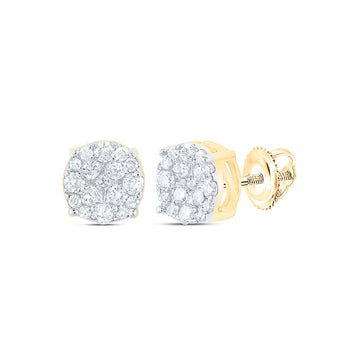 14kt Yellow Gold Round Diamond Cluster Earrings 1/5 Cttw