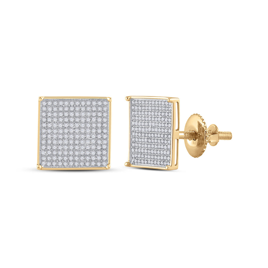 10kt Yellow Gold Womens Round Diamond Square Earrings 7/8 Cttw