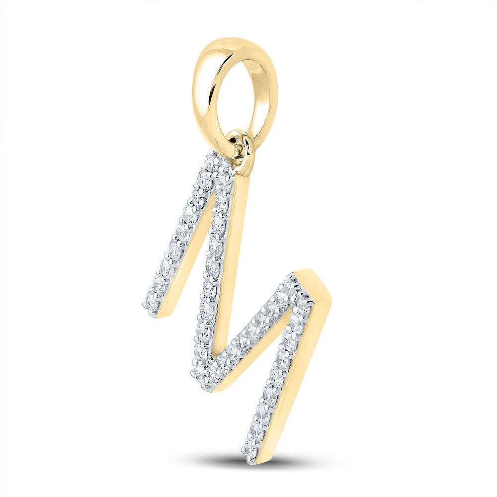 14kt Yellow Gold Womens Round Diamond M Initial Letter Pendant 1/3 Cttw