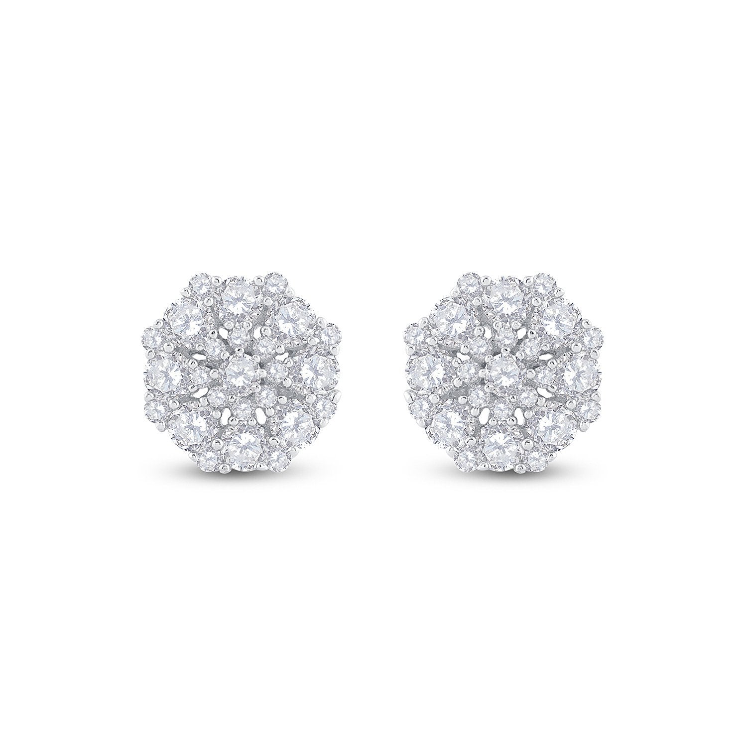 14kt Yellow Gold Womens Round Diamond Octagon Cluster Earrings 7/8 Cttw