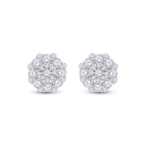 14kt Yellow Gold Womens Round Diamond Octagon Cluster Earrings 7/8 Cttw