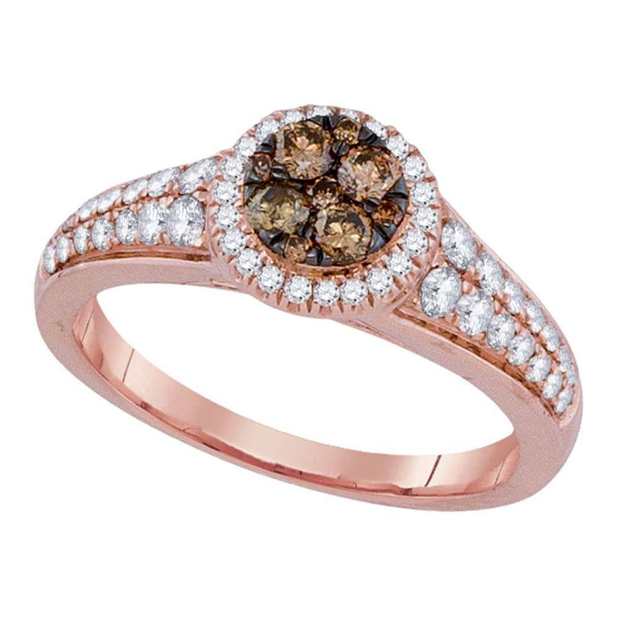 14kt Rose Gold Womens Round Brown Diamond Cluster Ring 3/4 Cttw