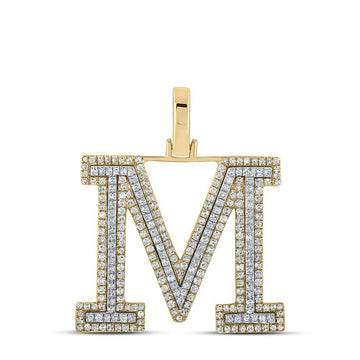10kt Two-tone Gold Mens Round Diamond M Initial Letter Pendant 3/4 Cttw