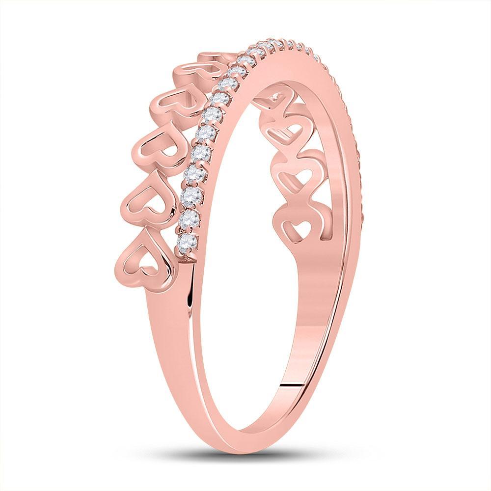 10kt Rose Gold Womens Round Diamond Heart Band Ring 1/6 Cttw