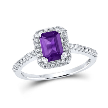 10kt White Gold Womens Emerald Synthetic Amethyst Solitaire Ring 1 Cttw