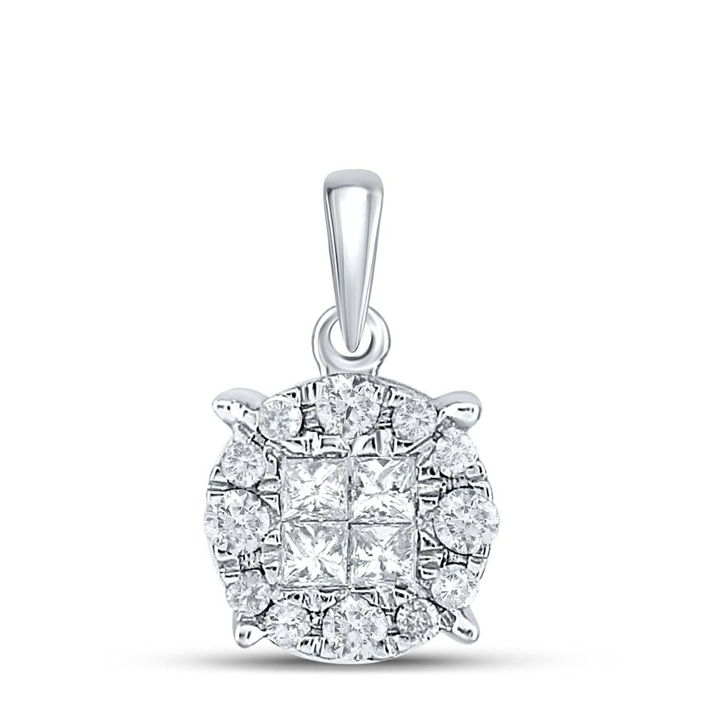 14kt White Gold Womens Princess Diamond Cluster Pendant 1/4 Cttw