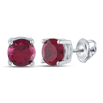 Sterling Silver Womens Round Synthetic Ruby Stud Earrings 2 Cttw