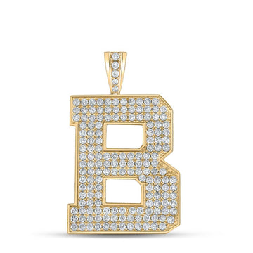 10kt Yellow Gold Mens Round Diamond B Initial Letter Charm Pendant 2-3/4 Cttw