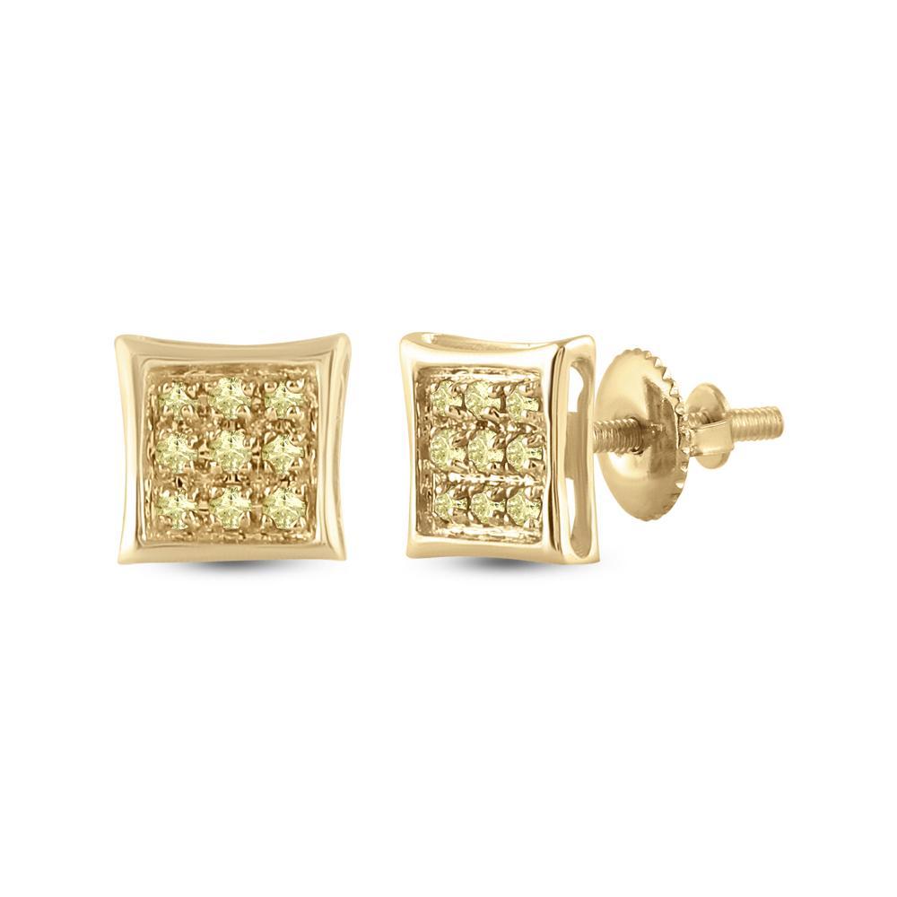 10kt Yellow Gold Round Yellow Color Enhanced Diamond Square Earrings 1/20 Cttw