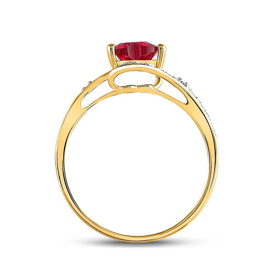 10kt Yellow Gold Womens Heart Synthetic Ruby Solitaire Diamond-accent Bypass Ring 1 Cttw