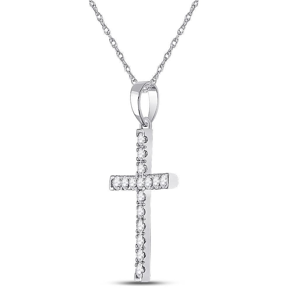 10kt White Gold Womens Round Diamond Cross Pendant 1/3 Cttw