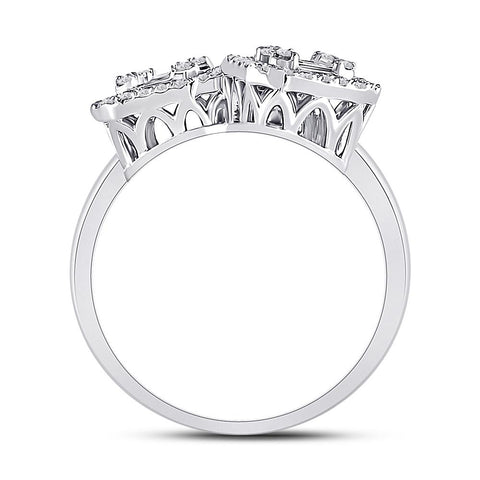 14kt White Gold Womens Baguette Diamond Triple Square Cluster Ring 5/8 Cttw