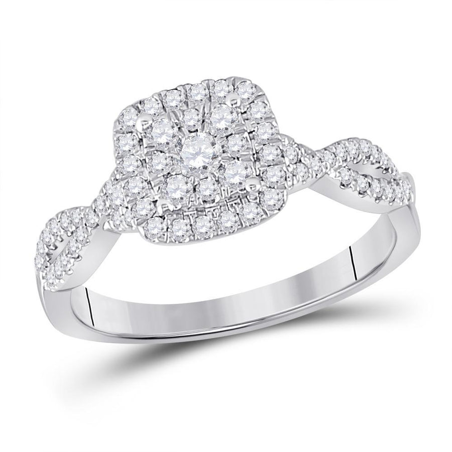 10kt White Gold Womens Round Diamond Square Cluster Ring 1/2 Cttw