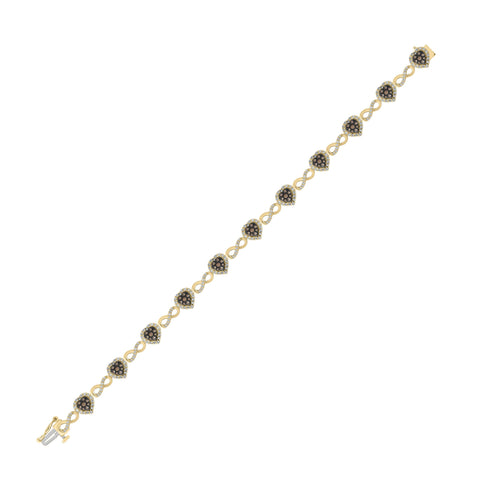 10kt Yellow Gold Womens Round Brown Diamond Heart Bracelet 1-7/8 Cttw