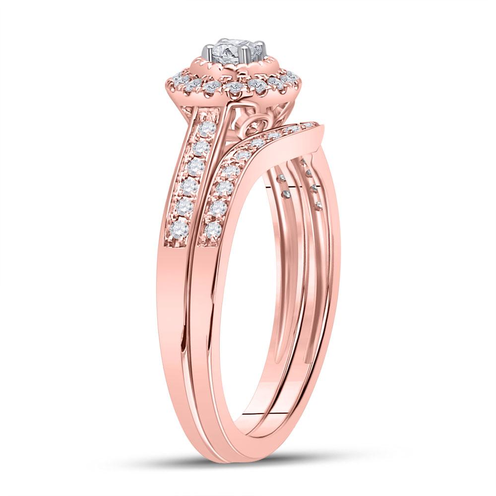 10kt Rose Gold Round Diamond Halo Bridal Wedding Ring Band Set 1/3 Cttw