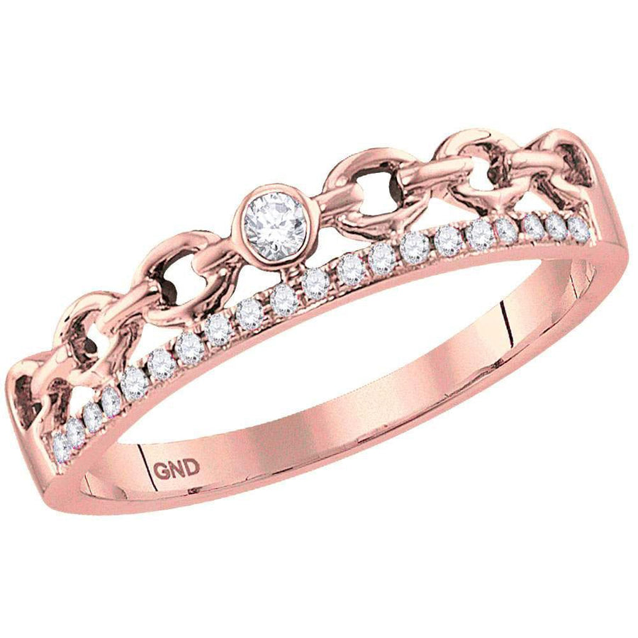 14kt Rose Gold Womens Round Diamond Rolo Link Stackable Band Ring 1/12 Cttw