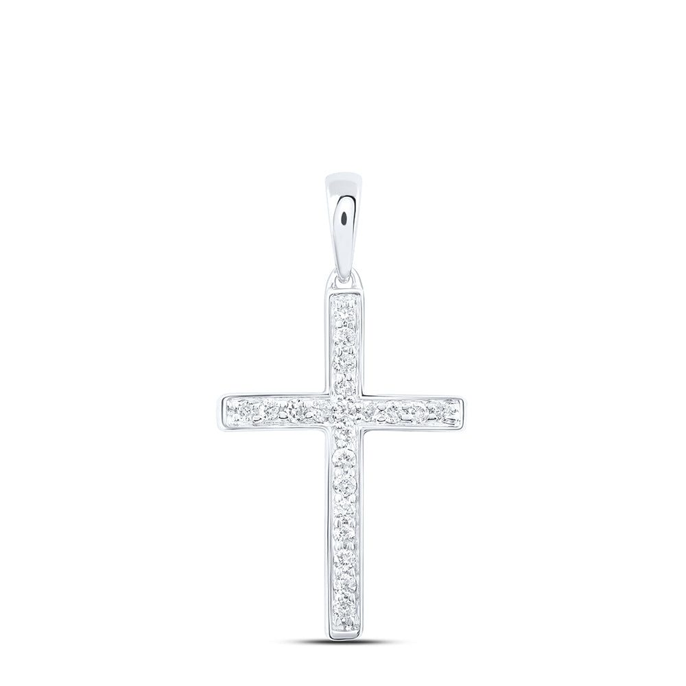 10kt White Gold Womens Round Diamond Cross Pendant 1/20 Cttw