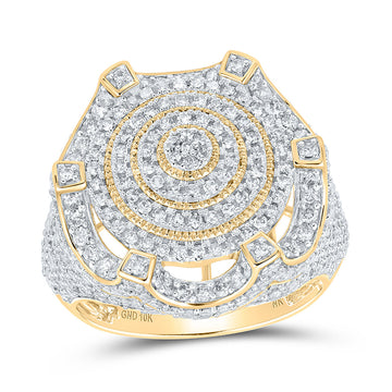 10kt Yellow Gold Mens Round Diamond Circle Cluster Ring 3 Cttw