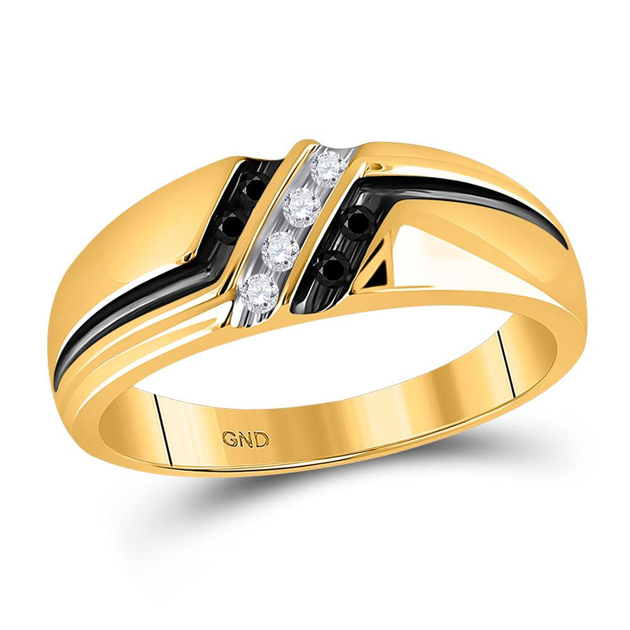 10kt Yellow Gold Mens Round Black Color Enhanced Diamond Band Ring 1/5 Cttw