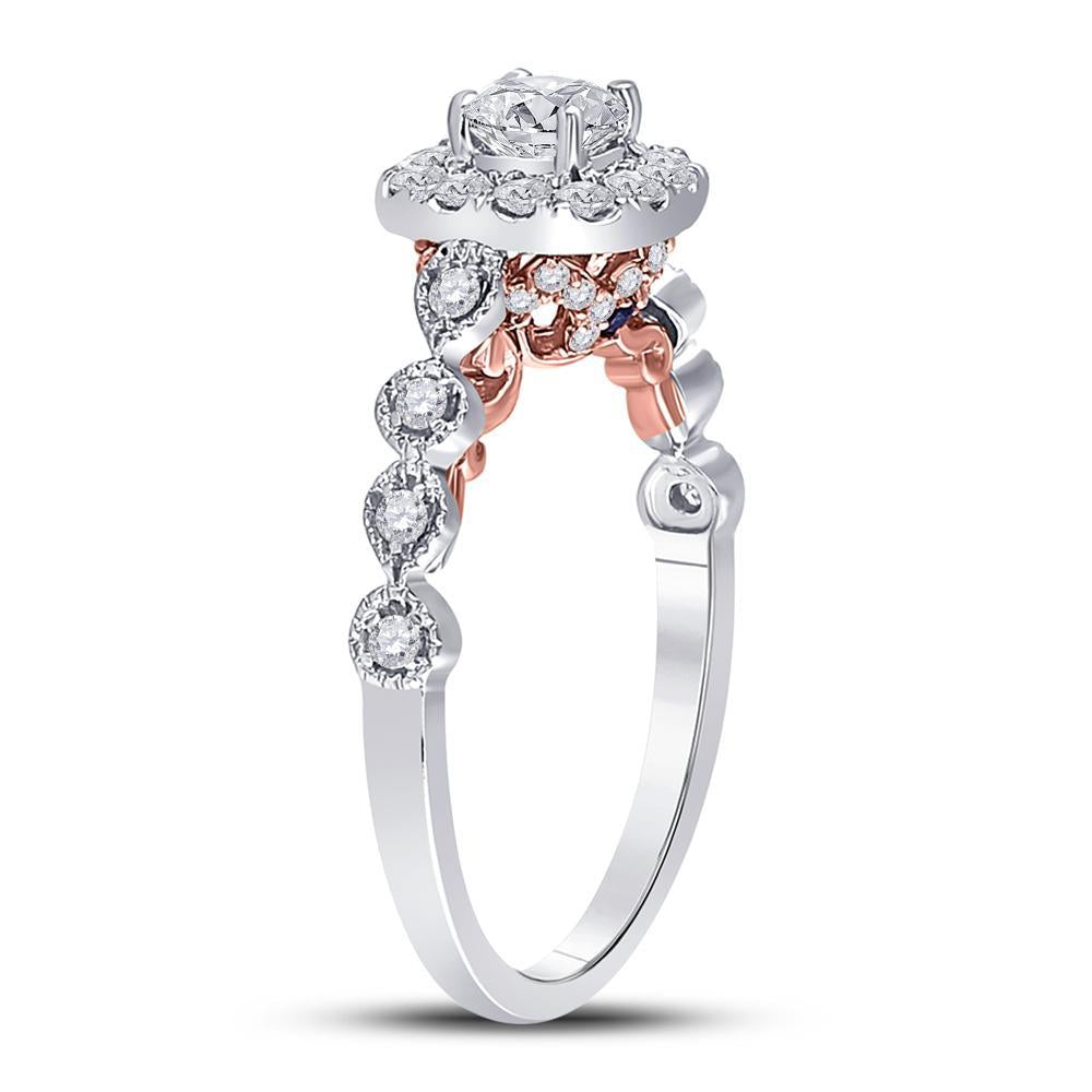 14kt Two-tone Gold Round Diamond Halo Bridal Wedding Engagement Ring 3/4 Cttw