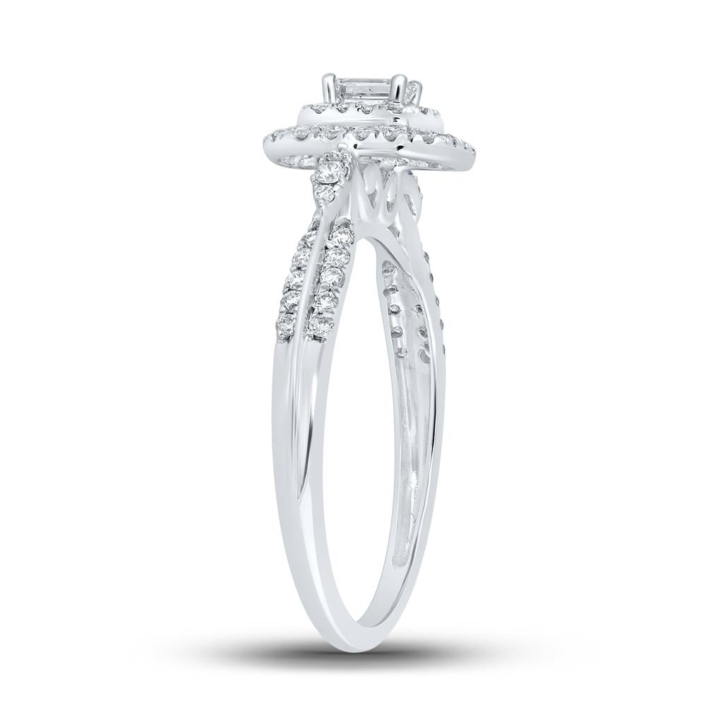 14kt White Gold Womens Emerald Diamond Fashion Ring 1/2 Cttw