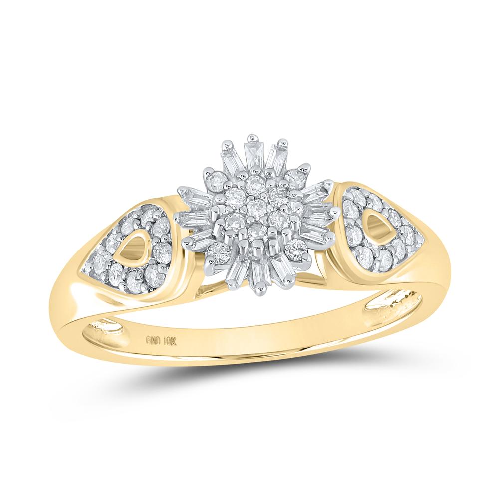 10kt Yellow Gold Womens Round Diamond Cluster Ring 1/4 Cttw