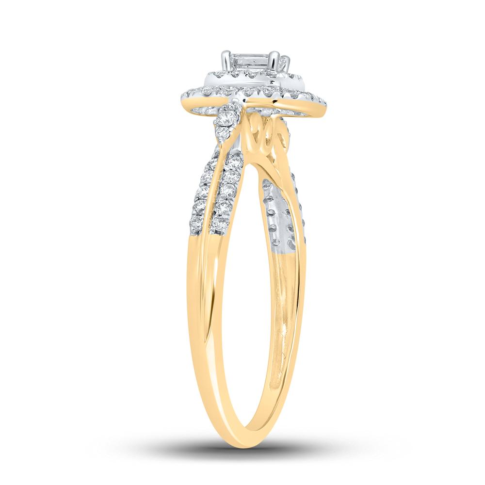 14kt Yellow Gold Womens Emerald Diamond Halo Ring 1/2 Cttw