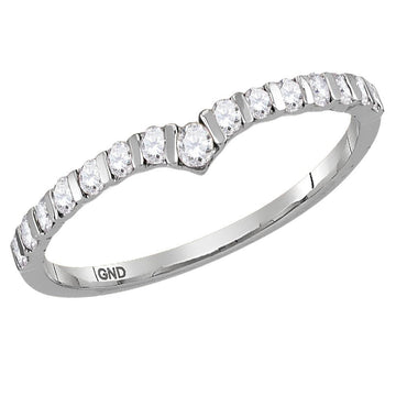 14kt White Gold Womens Round Diamond Chevron Stackable Band Ring 1/4 Cttw