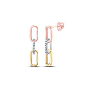 10kt Tri-Tone Gold Womens Round Diamond Dangle Earrings 1/10 Cttw
