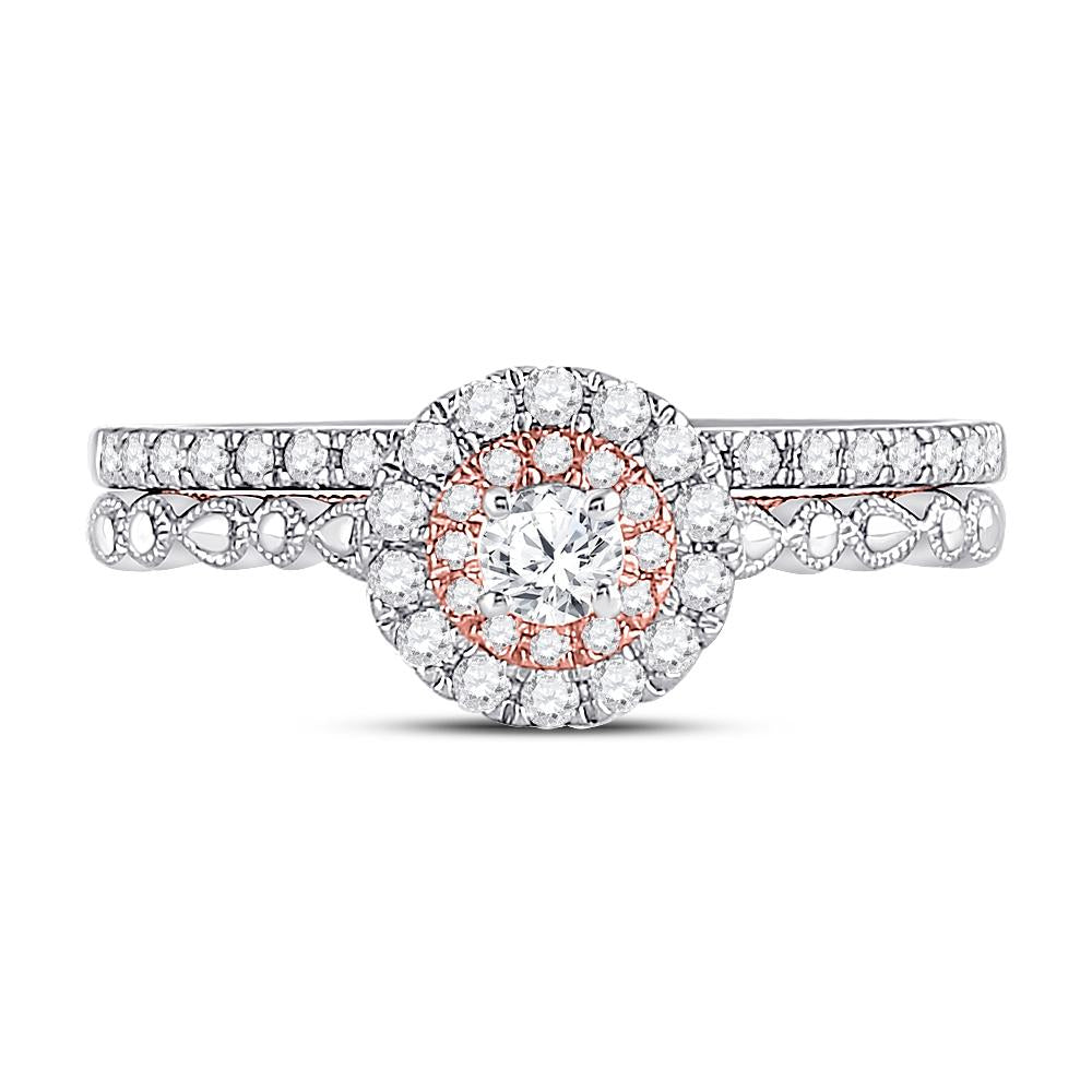 10kt Two-tone Gold Round Diamond Bridal Wedding Ring Band Set 1/2 Cttw
