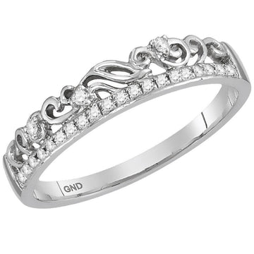 14kt White Gold Womens Round Diamond Stackable Band Ring 1/12 Cttw