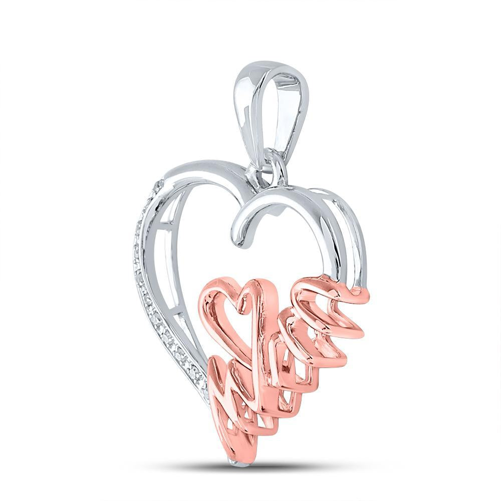 Two-tone Sterling Silver Womens Round Diamond Mom Heart Pendant 1/20 Cttw