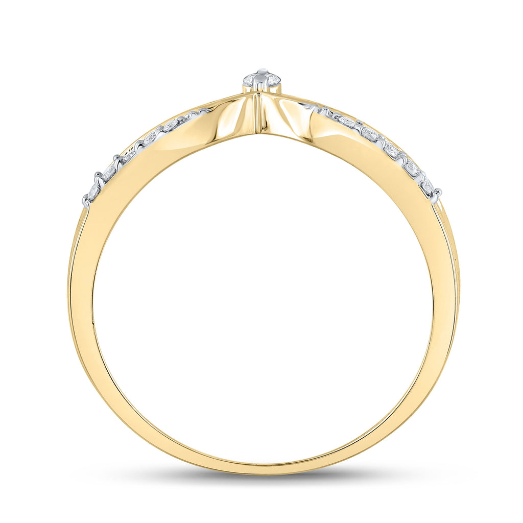 10kt Yellow Gold Womens Round Diamond Chevron Band Ring 1/8 Cttw